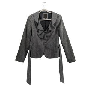 The Limited Collection Belted Jacket S Gray Two Button Blazer Lined Ruffled Neck